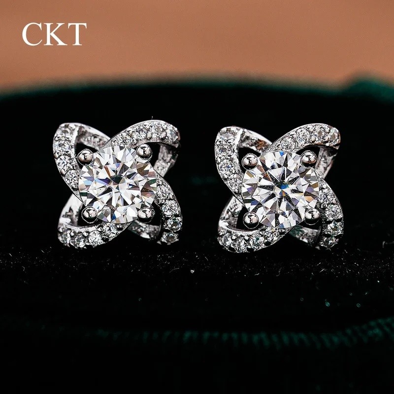 CY6X CKT 18k สีขาวทอง Vintage 0.5ct เพชร Moissanite ดอกไม้ต่างหูโบราณ Filigree Retro Platinum Pt950 