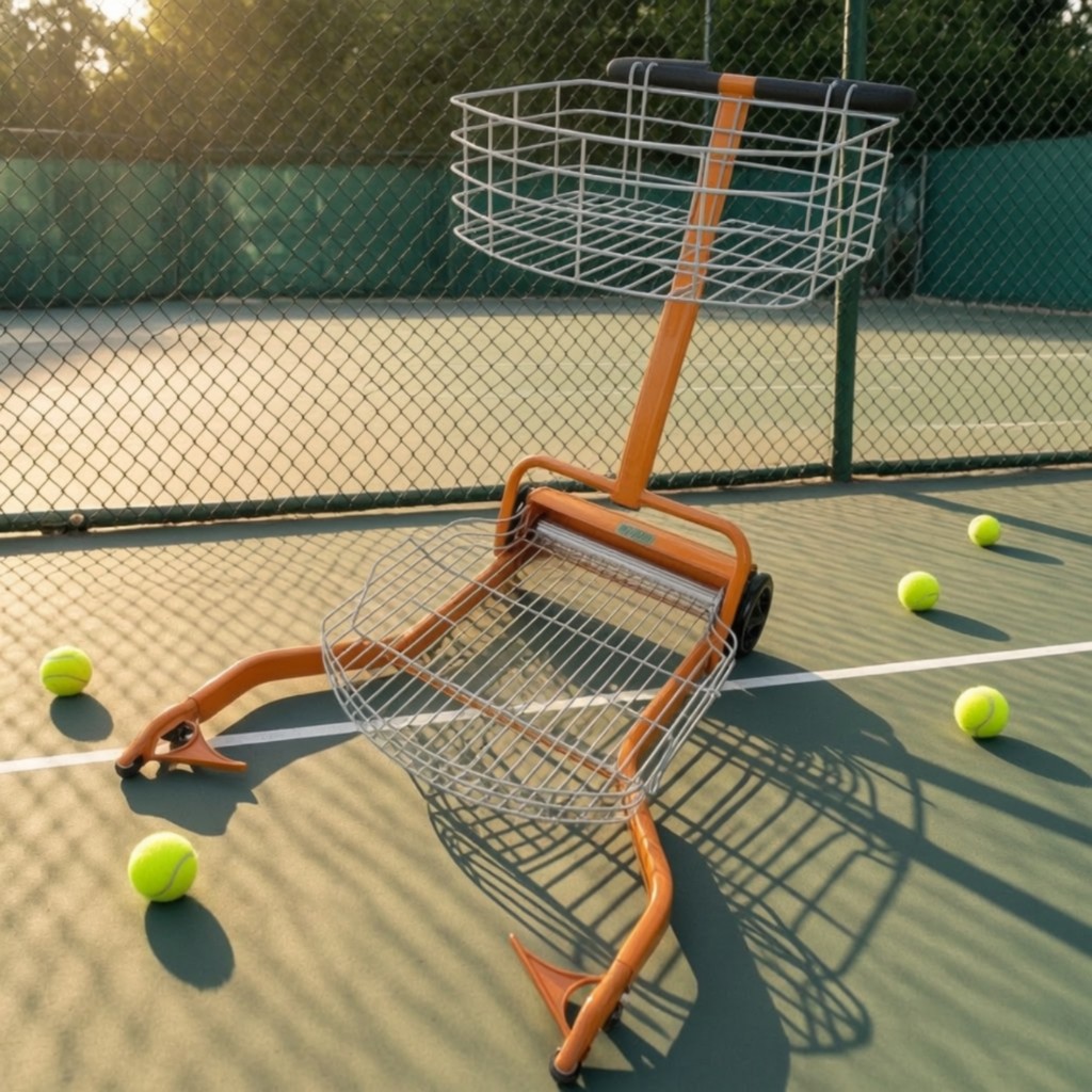 ลูกเทนนิส Pickup Cart Heavy-Duty Tennis Ball Retriever Basket Mobile Rust-Resistant for Coaches, Tra