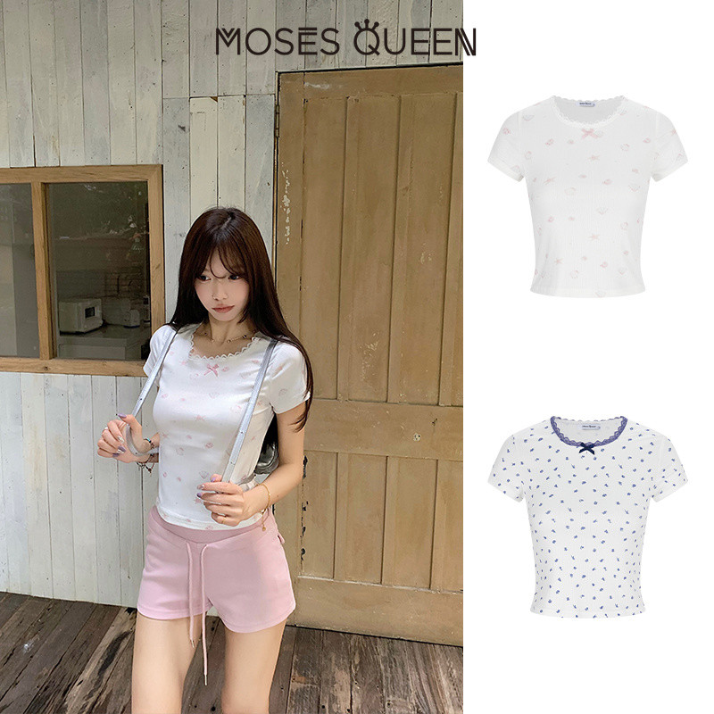 MOSESQUEEN تيشيرت كتف مكشوف بدانتيل وزهور — صورة 3