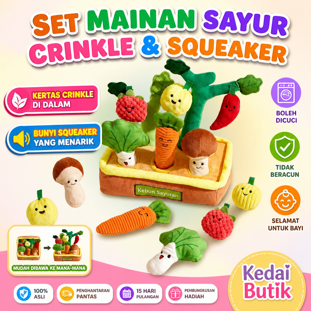 Dimoarch Montessori ของเล่นเด็ก 6-12 เดือน Sensory Pull Carrot Garden Plant Plush Set