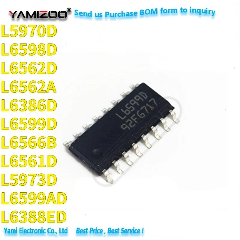 5PCS L5970D L5973D L6386D L6388ED L6561D L6562A L6562D L6566B L6598D L6599AD L6599D SOP-16 L5 L66 ชิ