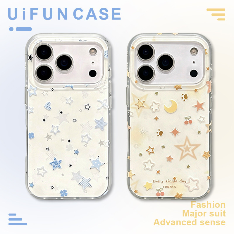 เกาหลีสไตล์ Moon Star ลายสก๊อตโทรศัพท์มือถือสําหรับ iPhone 17 16 15 Pro Max Thicken Anti-Scratch ป้องกันฝุ่น IMD โทรศัพท์มือถือ Shell