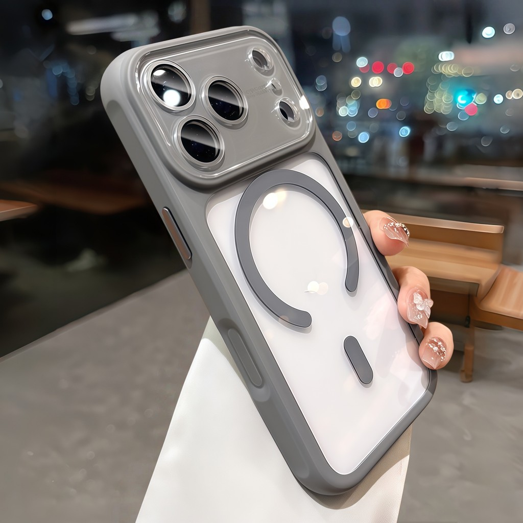 เคสแม่เหล็กป้องกันเลนส์โปร่งใสสําหรับ iPhone 17 16 15 Pro Max ปุ่ม AI ซิลิโคนกันกระแทกฝาครอบกันชน