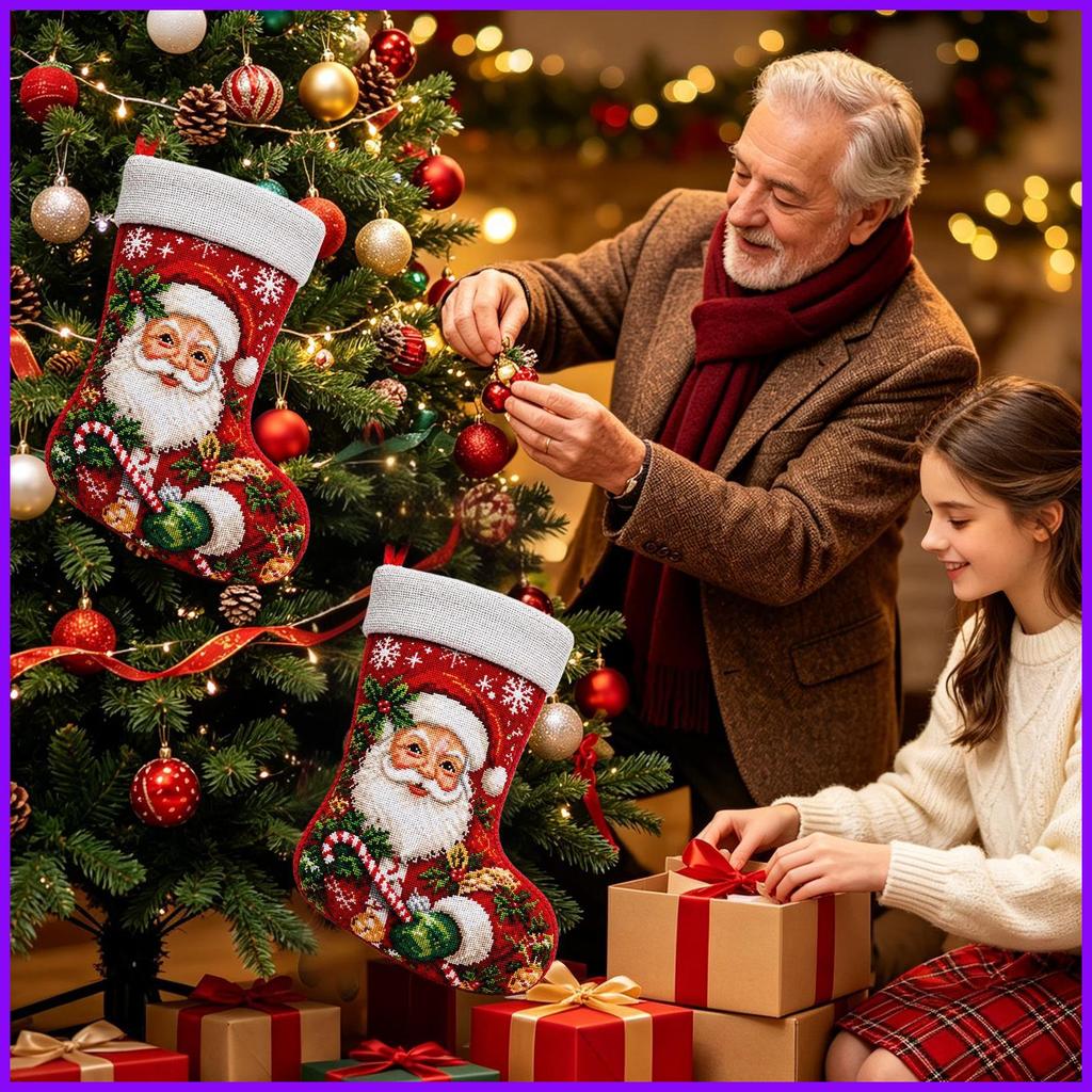 Christmas Stocking เย็บปักถักร้อยชุด Handmade Christmas Stocking ทําชุดประณีตเย็บปักถักร้อยชุดสําหรั