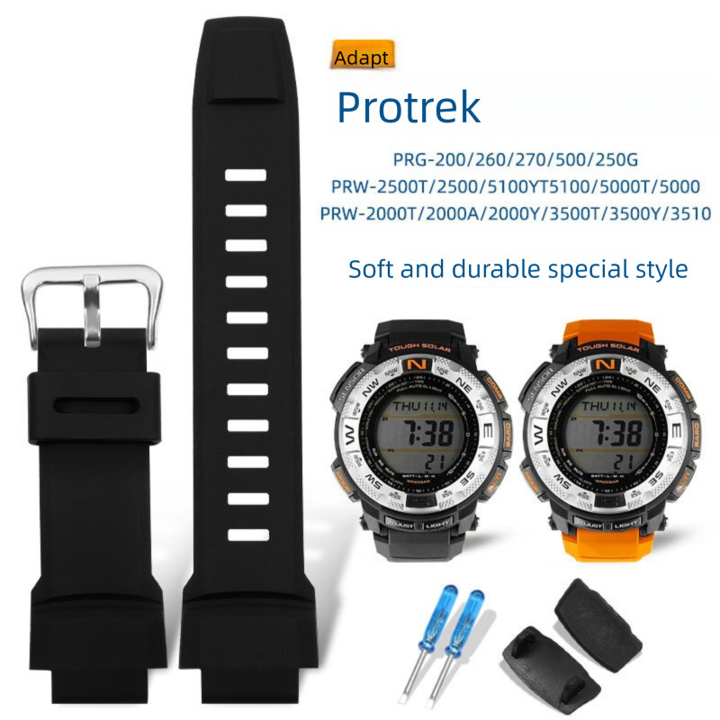 18 มม.สายนาฬิกาซิลิโคนสําหรับ PRG260 PRG550 PRG250 PRW3500 PRW2500 PRW5100 นูนหนาทนต่อการฉีกขาดสายนา