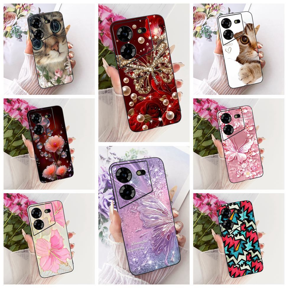 สําหรับ Tecno Pova 5Pro LH8n สําหรับ Techno Pova 5 Pro ฝาครอบซิลิโคนแมวน่ารักหรูหราดอกไม้ Cool ทาสีป