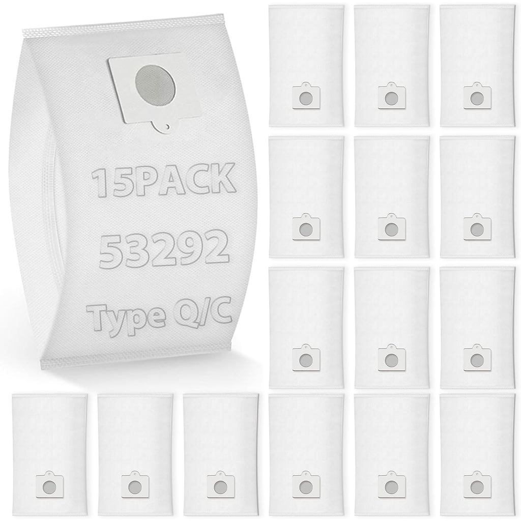 15 แพ็คประเภท Q/C 53292 ถุงสูญญากาศ HEPA เข้ากันได้กับ Kenmore Canister สูญญากาศ 81214, 814, 81615, 