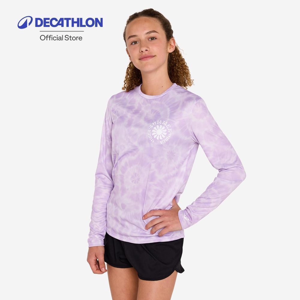 Decathlon Kids’ Surfing Long Sleeve Uv-Protection T-Shirt เสื้อโต้คลื่นแขนยาวป้องกันรังสียูวีเด็ก รุ่น 100 - Purple
