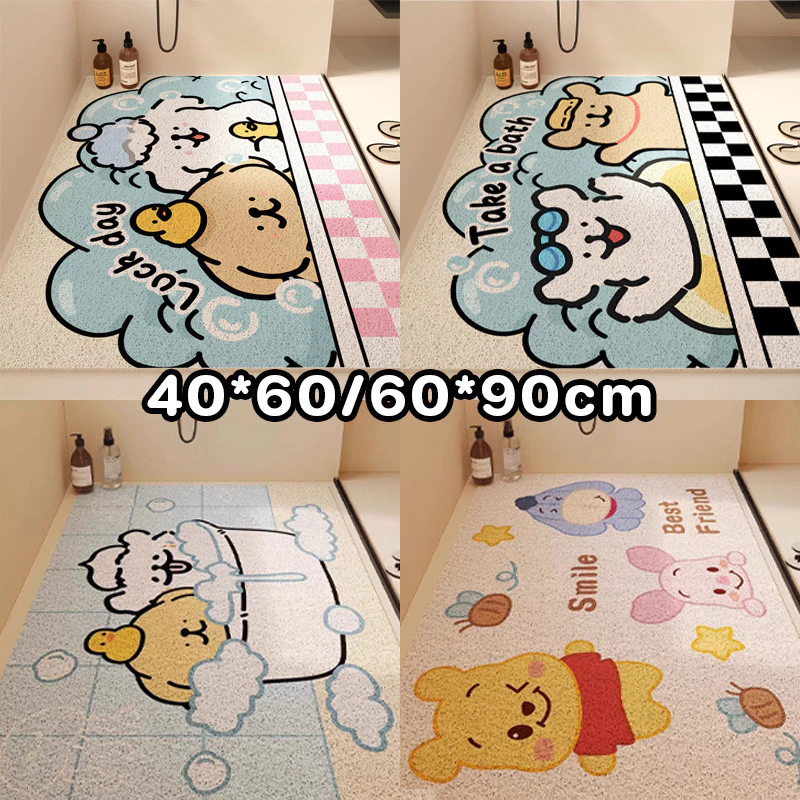 พรมเช็ดเท้าห้องน้ำ แผ่นรองกันลื่นในห้องน้ำ 40*60/60*90cm PVC ลายการ์ตูนน่ารัก กันลื่นได้ดี พรมดักฝุ่น