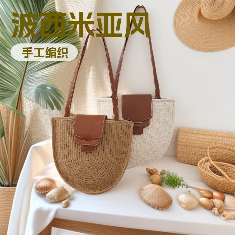 Bohemian Hand-Woven Bag Large Capacity Commuter Bag Shoulder Bag Vacation Travel Beach Tote Bag