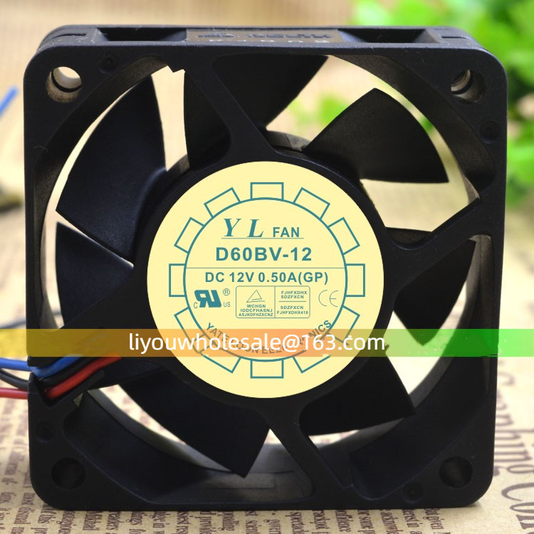 Yuelun D60BV-12 6025 12V 0.50 A 6 ซม./ซม. พัดลมระบายความร้อนเซิร์ฟเวอร์ปริมาณอากาศสูง