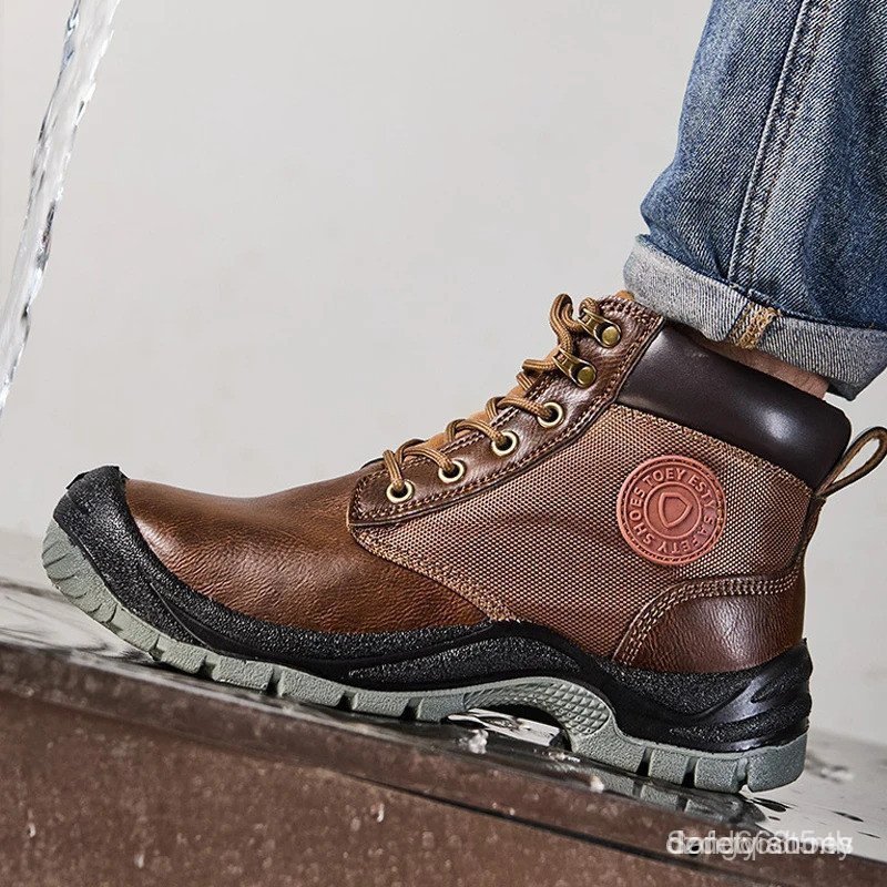 Ready StockMan รองเท้าทําลายรองเท้าทํางานผู้ชาย Anti-smash Anti puncture Safety boot สําหรับวิศวกรรอ