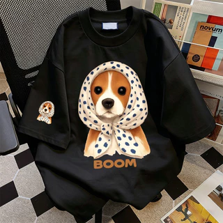 เสื้อยืดโอเวอร์ไซซ์ผู้หญิง ผ้านุ่มหนา Polka dot bandana Corgi แฟชั่นสไตล์เกาหลี