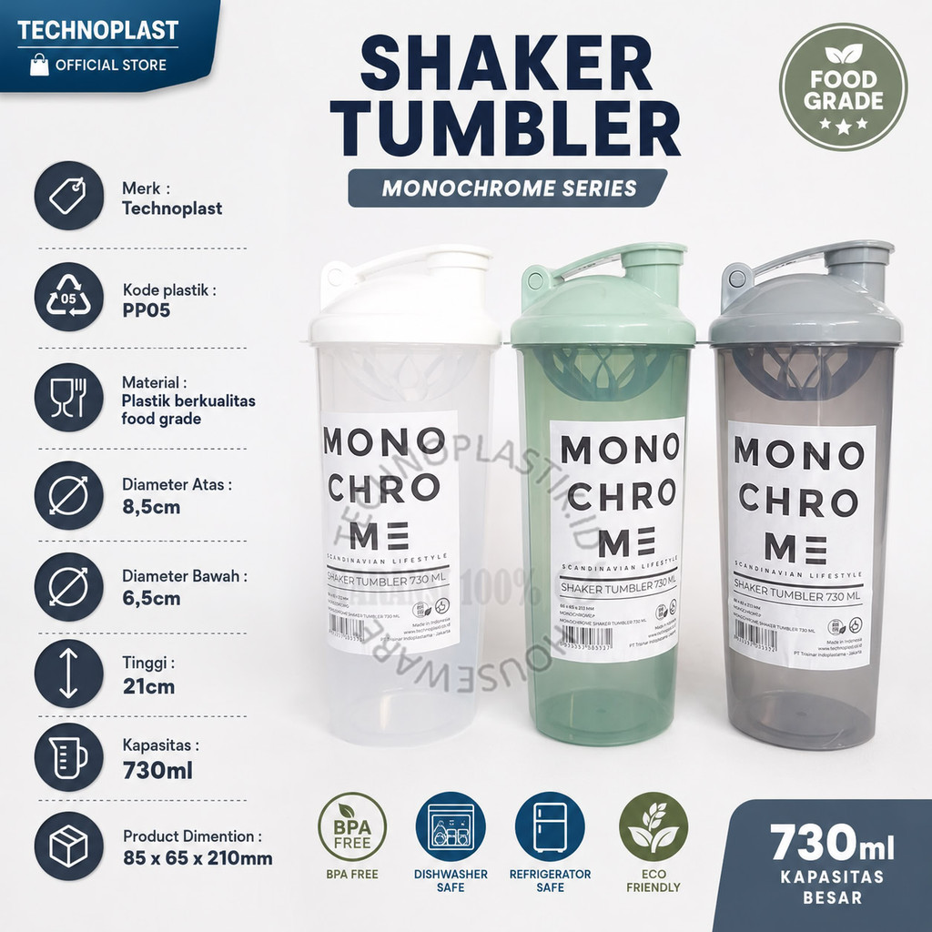 TECHNOPLAST Monochrome Tumbler Shaker Sport / Shaker Bottle Sport 730Ml