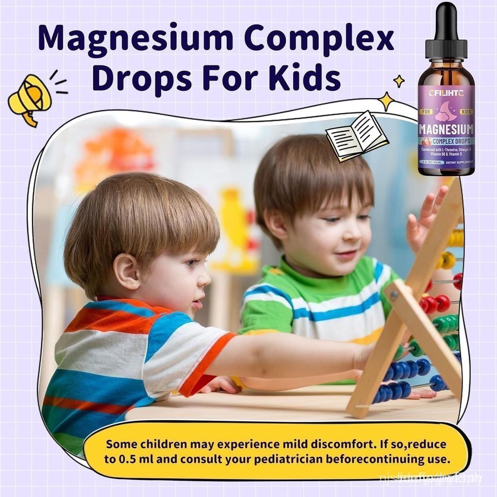 Kids Liquid Drops-Glycinate Liquid for Kids-w/L-theanine, Omega-3, วิตามิน B6, D3 - สําหรับ ผ่อนคลาย
