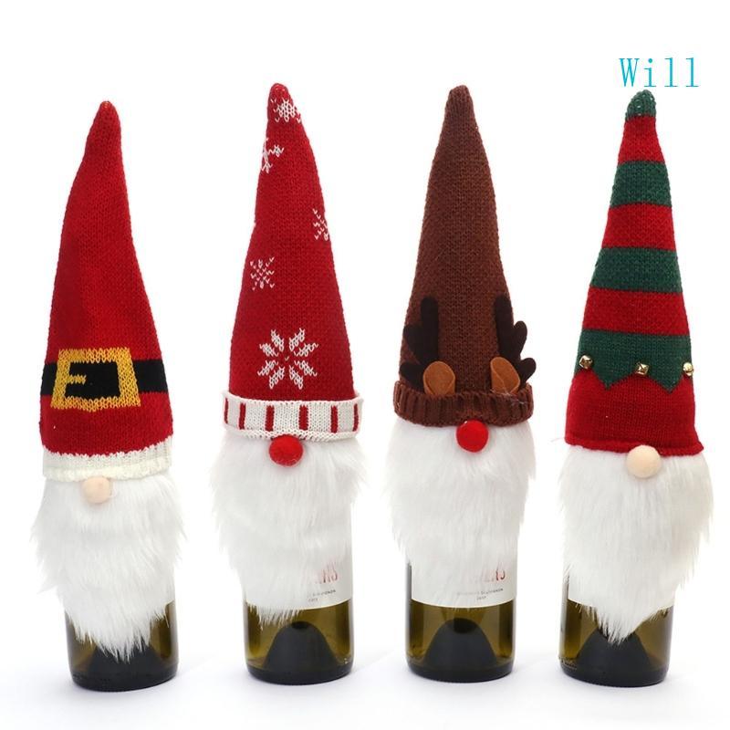 Will Christmas Gnome ขวดไวน์ถัก Gnome Desktop Decor ปัจจุบัน