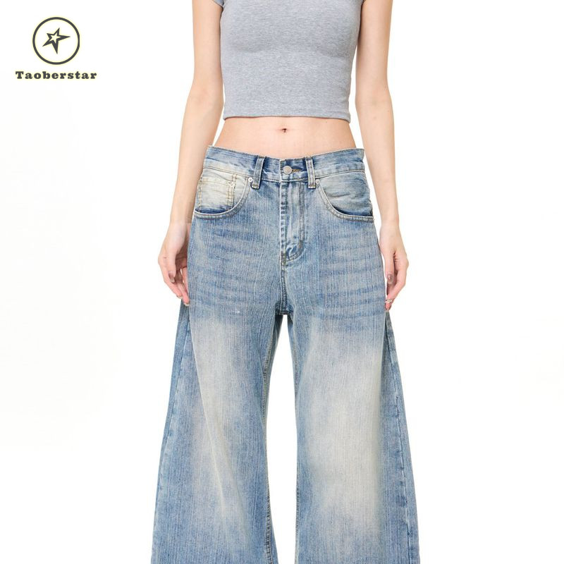 Taoberstar Jeans Loose Straight Slim American Retro Easy Matching