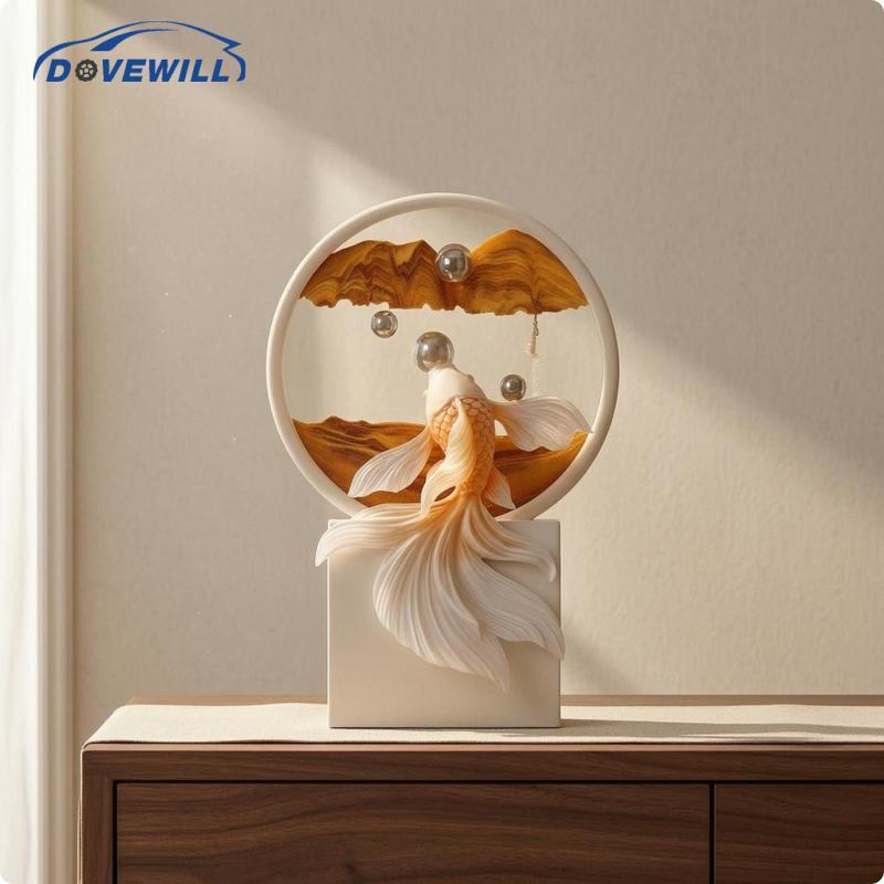 [Dovewill] Fishes Sand Art Round Frame Tabletop Sand Art Decor สี่เหลี่ยมผืนผ้า 3D Foundation Fishes