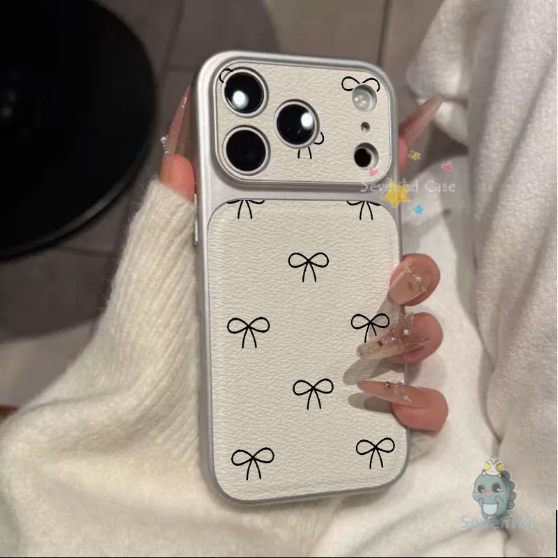 สําหรับ iPone 17 16 15 14 13 12 11 Pro Max X Xs Xr Max Chic Bow รูปแบบลิ้นจี่-เนื้อเคสโทรศัพท์