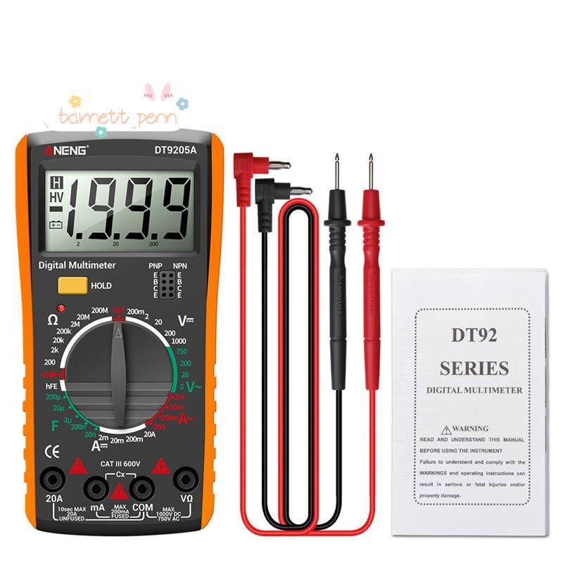DT9205A มัลติมิเตอร์แบบดิจิตอลเครื่องทดสอบทรานซิสเตอร์ไฟฟ้า NCV Test Meter Profesional Analog Auto R