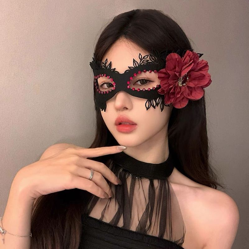 万圣节面具派对感蕾丝面具半脸女网红舞台妆直播面罩*Halloween Black Flower Half Face Mask, Girl Eye Mask, Lace Mask, Cosplay Pa