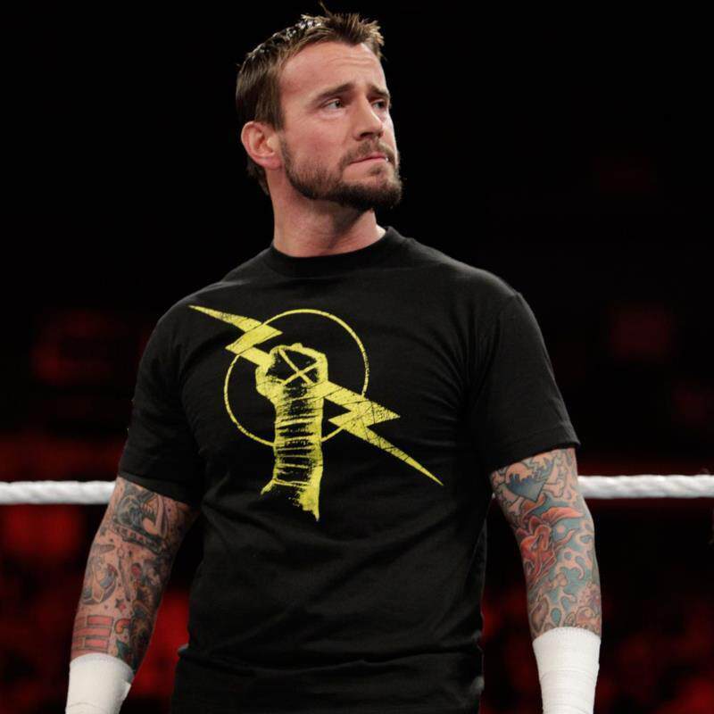 WWE Hub Legion CM Punk เดียวกันผู้ชายแขนสั้น Retro Hand Holding Lightning พิมพ์หลวมเสื้อยืด Street 0