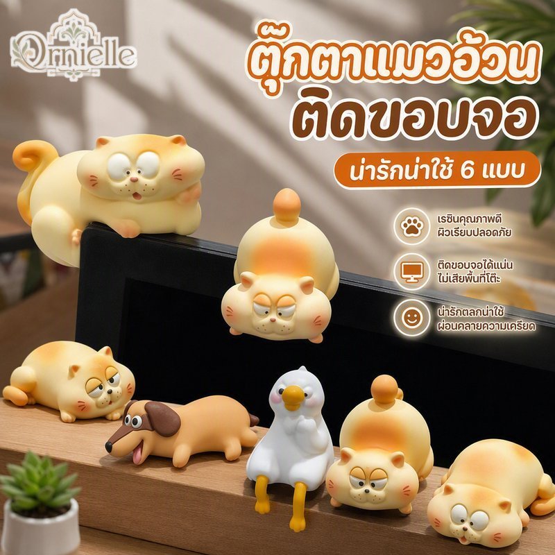 3ง เรซิ่นแมวอ้วนตกแต่งหน้าจอน่ารักการ์ตูนมินิหุ่นคลิปบนการตรวจสอบโต๊ะแล็ปท็อปของขวัญ