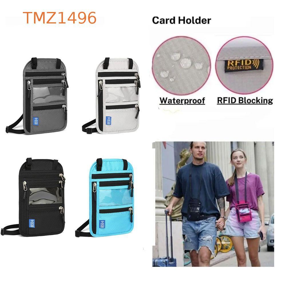 TMZ1496 กระเป๋าสตางค์คอ,กระเป๋าพาสปอร์ต RFID กันขโมย,ที่ใส่พาสปอร์ตพร้อมสายคล้องคอปรับได้ RFID ปิดกั