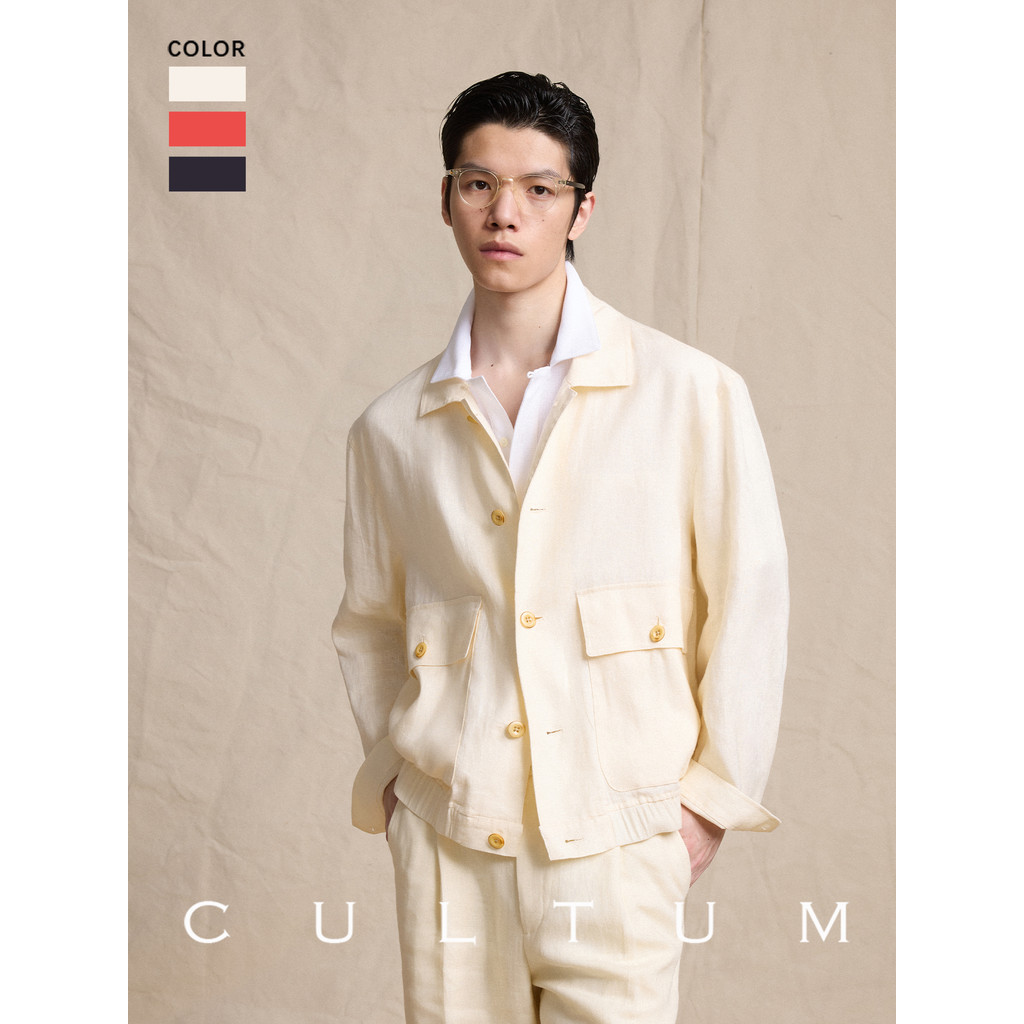 [100% ผ้าลินินฝรั่งเศส] CULTUM Kaito Retro Loose Lapel Tennis A2 Bomber Jacket Jacket Men