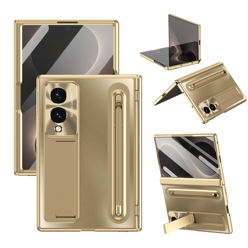 YYN สําหรับ Samsung Galaxy Z พับ 8 5G Fold8 ปลอกหรูหราแก้วด้านหน้าฟิล์มวงเล็บพร้อมปากกากันกระแทกเคสโทรศัพท์ฝาครอบป้องกัน