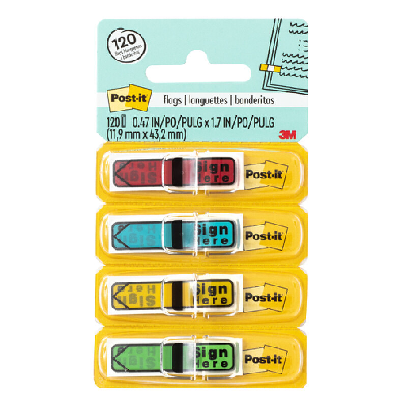 POST-IT แฟล็กซ์ รุ่น 684-SH คละสี ขนาด 0.47x1.7 นิ้ว 120 แผ่น (แพ็ค 4 สี)