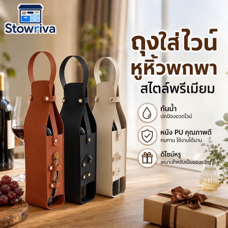 กระเป๋าไวน์แบบพกพากันน้ําหนัง ปู่ ขวดของขวัญ ผู้ให้บริการ กันกระแทกจับสีดําสีขาวสีน้ําตาล