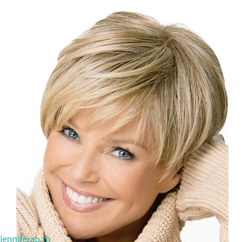 Jenniferab Light Blonde Boy Cut สั้น Pixie ตรงคอสเพลย์วิกผมสําหรับผู้หญิงสีขาว