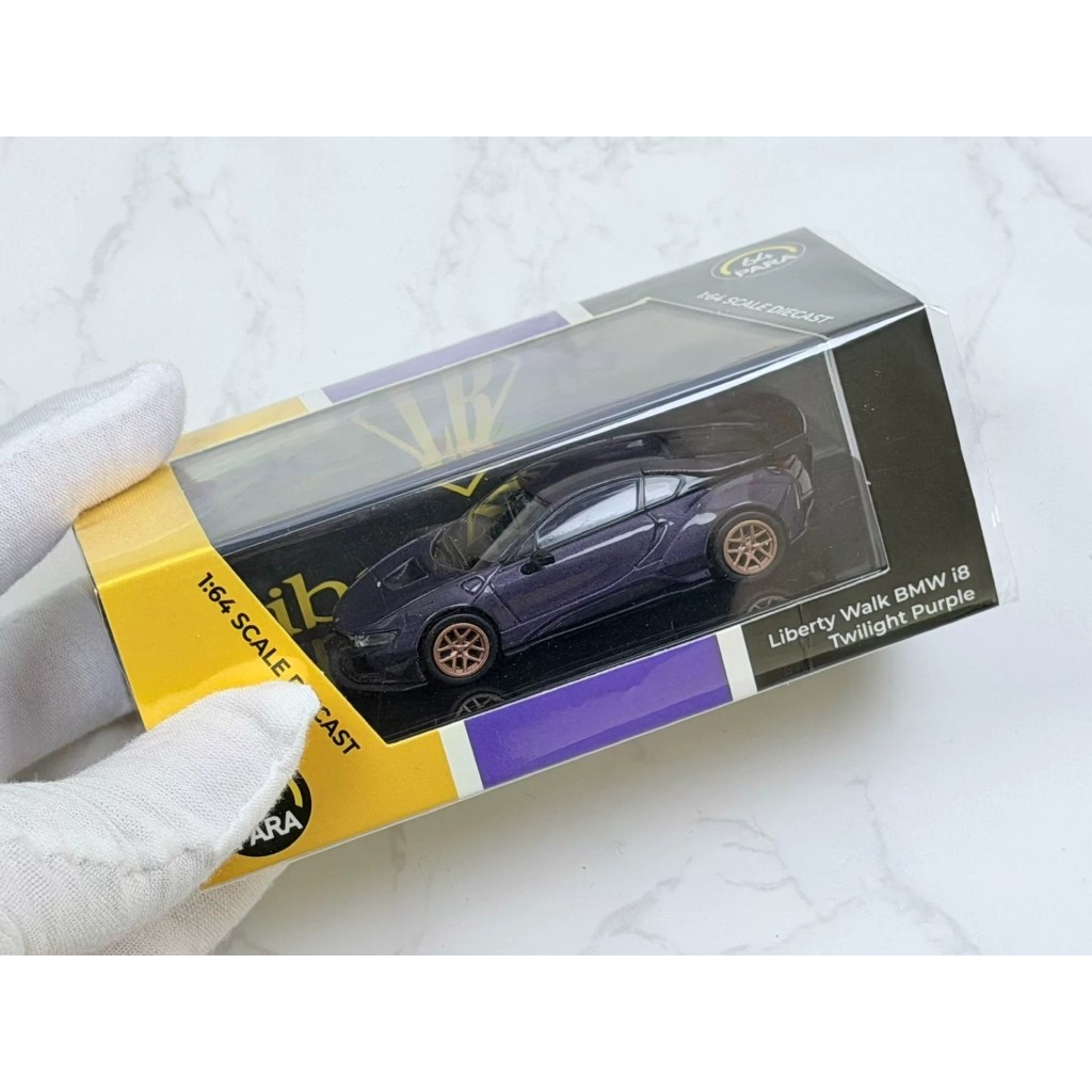 [สต๊อกพร้อม] [Out] 1/64 PARA LB-Walk BMW i8 Twilight Purple Alloy Car Model Brand New ยังไม่เปิด, Or