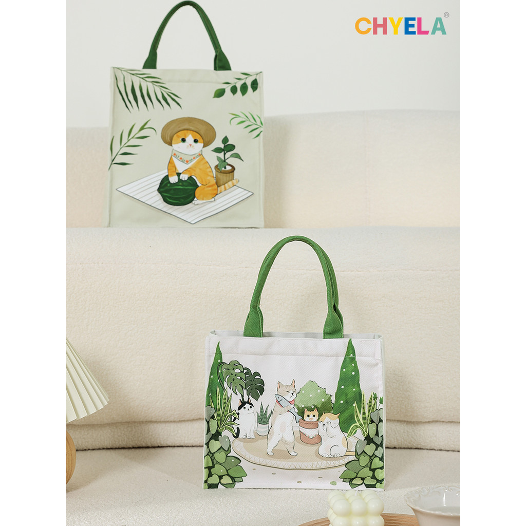 ใหม่ Original Cat Hand-Painted Tote กระเป๋า Mori Commuter กระเป๋าถือหญิงกระเป๋าถือทํางานกระเป๋าสแควร