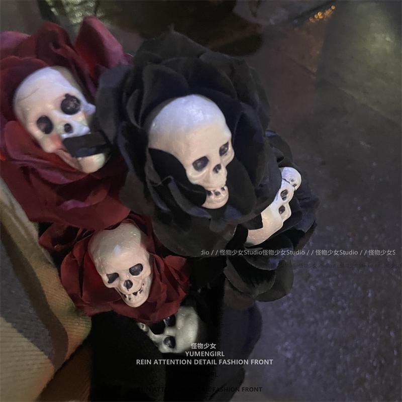 Monster Girl Flower of Death Skull ดอกไม้จําลองดอกกุหลาบปลอมฮาโลวีนบาร์บรรยากาศ cos Photo