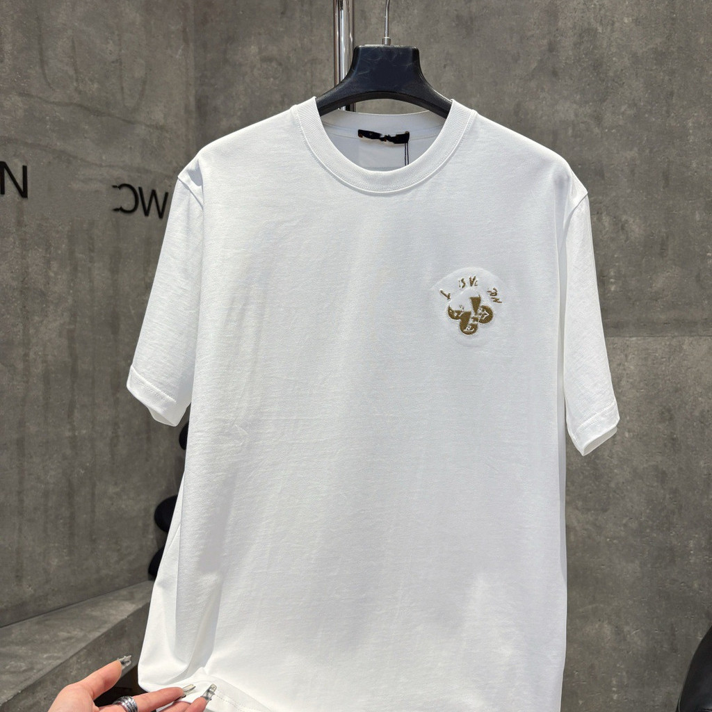 OFQG Lsv * แขนสั้นผ้าฝ้ายแท้ฤดูร้อนสไตล์ใหม่ผู้ชายปักเสื้อยืดผู้ชายผู้หญิงทุกการแข่งขันรอบคอ T