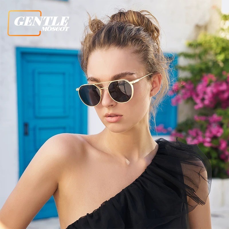 (GENTLE MOSCOT) Classic Korean Style Aviator Round Double Bridge Sun Glasses แว่นกันแดดกลางแจ้ง Unis