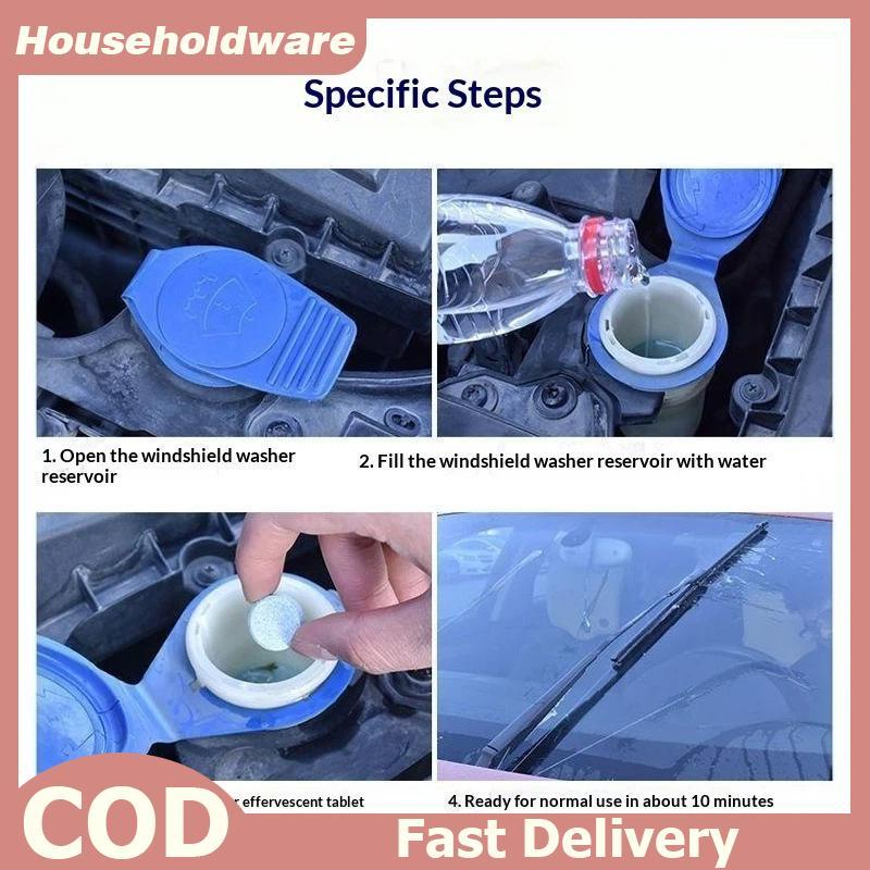 Hdth 50 ชิ้นน้ํายาทําความสะอาดกระจกรถยนต์เข้มข้นเม็ดฟู่ละลายง่ายกระจกอัตโนมัติสําหรับทุกวัน Car Care