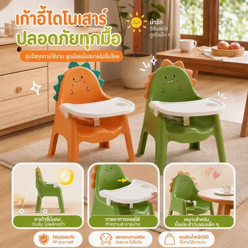 เก้าอี้ทานข้าวเด็ก เก้าอี้ทานข้าวทารกมีโต๊ะวางอาหาร เก้าอี้ทานข้าวพลาสติก ทำความสะอาดง่าย