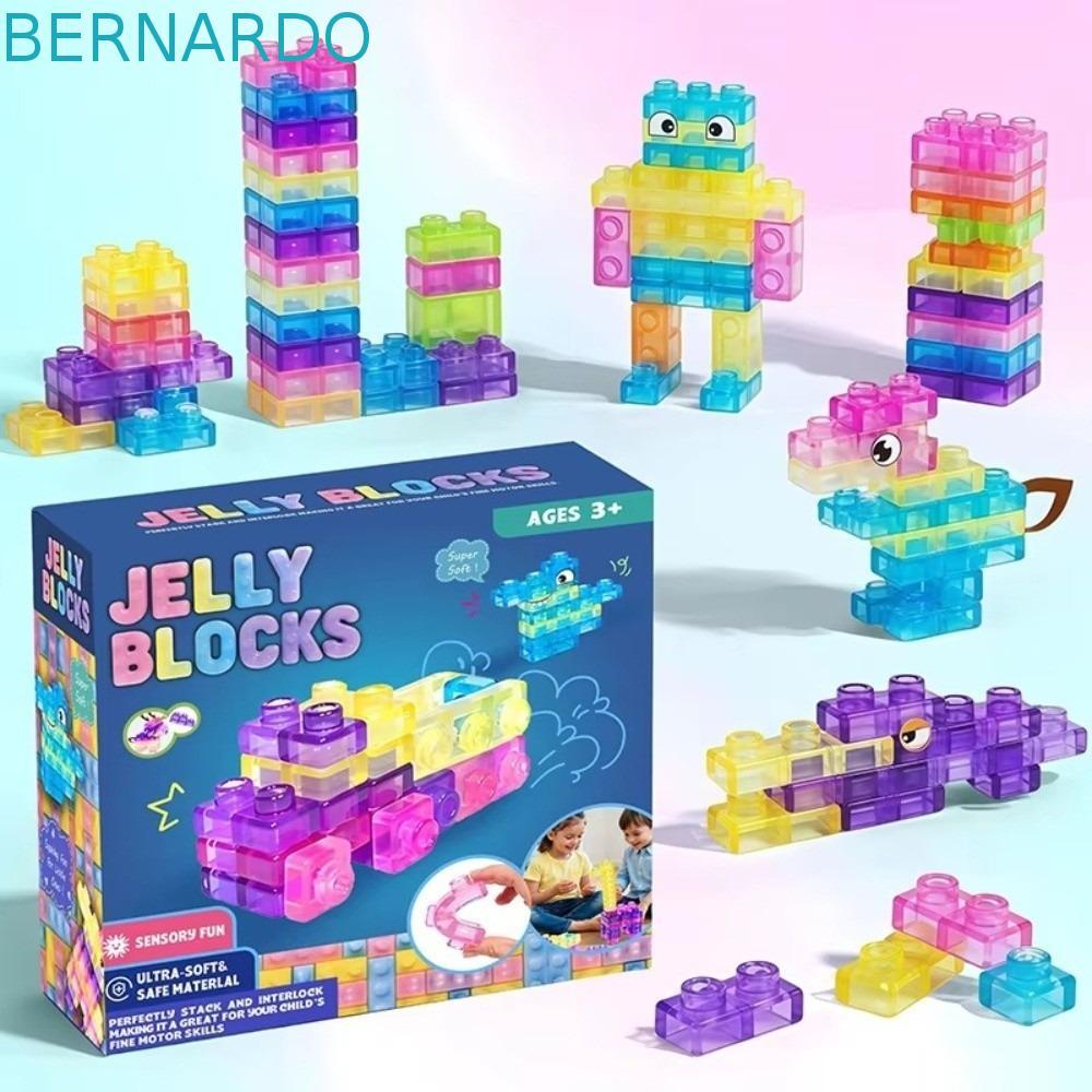 BERNARDO Squishy Building Blocks, Soft Jelly ยืดหยุ่น Jelly Building Blocks, Sensory ของเล่นยางโปร่ง