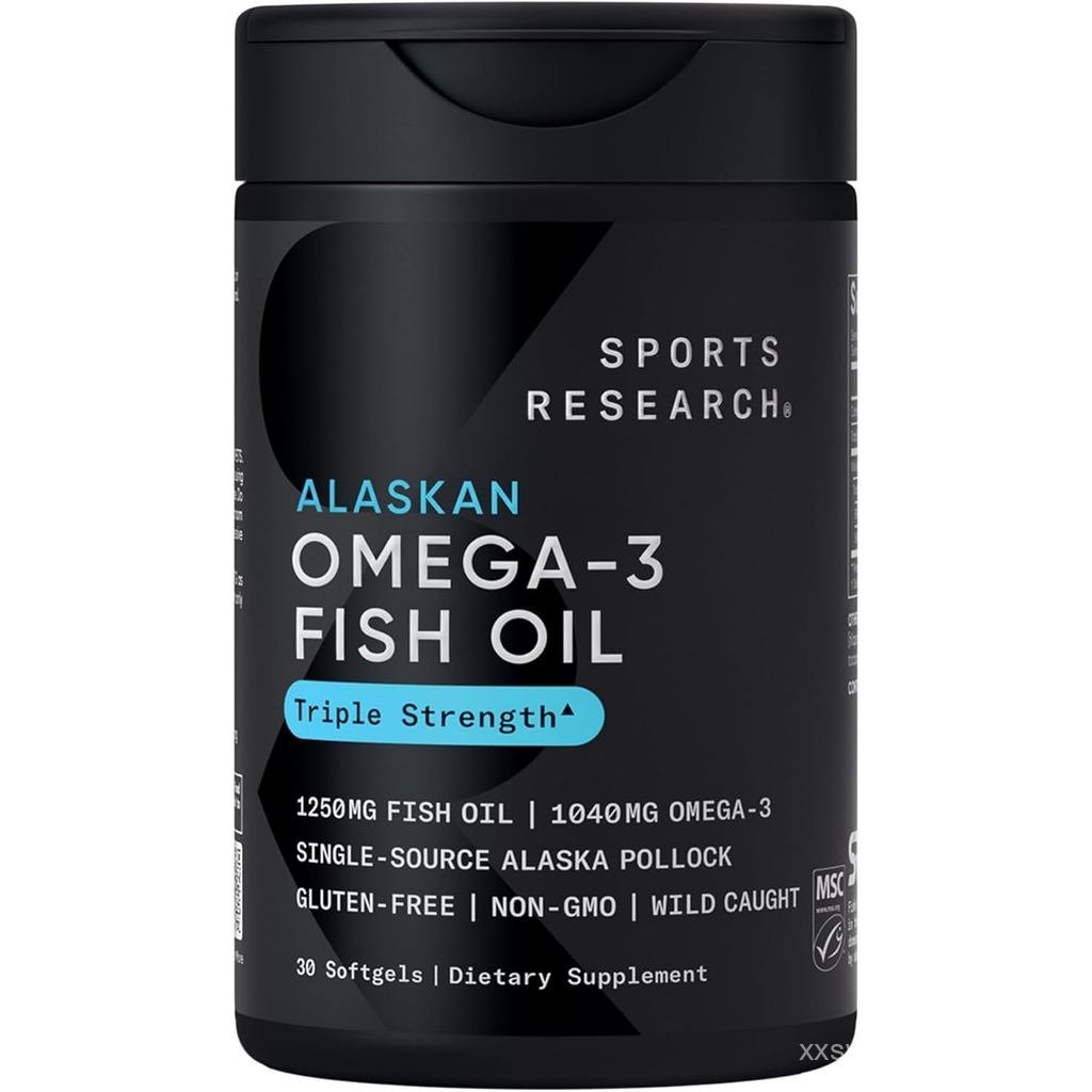 วิจัยกีฬา® Omega-3 Fish Oil 1250mg จาก Wild Alaska Pollock, 30 Count