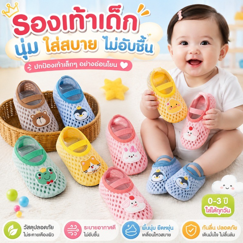 รองเท้าเด็กหัดเดิน รองเท้าเด็กแรกเกิด ตาข่ายระบายอากาศ กันลื่น น้ำหนักเบา ใส่สบาย ฤดูร้อน