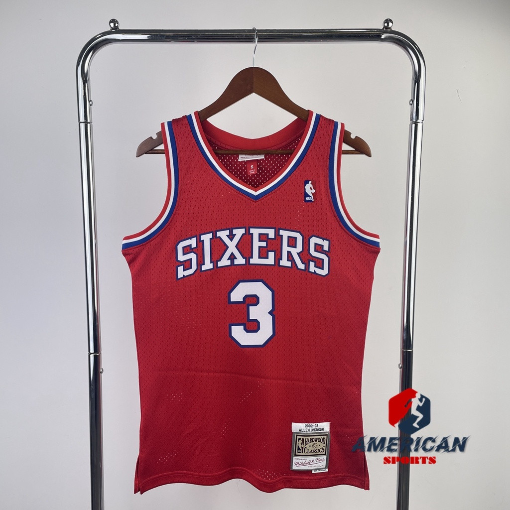 IDAWN7 ผู้ชาย NBA Philadelphia 76ers Allen Iverson Mitchell & Ness Blue 1996-97 ไม้เนื้อแข็ง Classic
