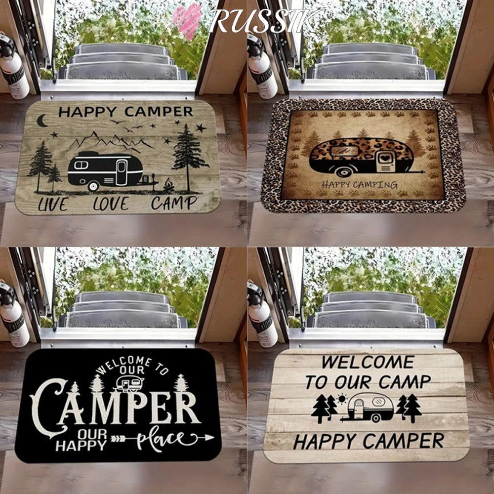 RUSSIK Camping Van Welcome Mat, Non-Slip Washable Door Mat,สี่เหลี่ยมผืนผ้าพรม Outdoor Camping