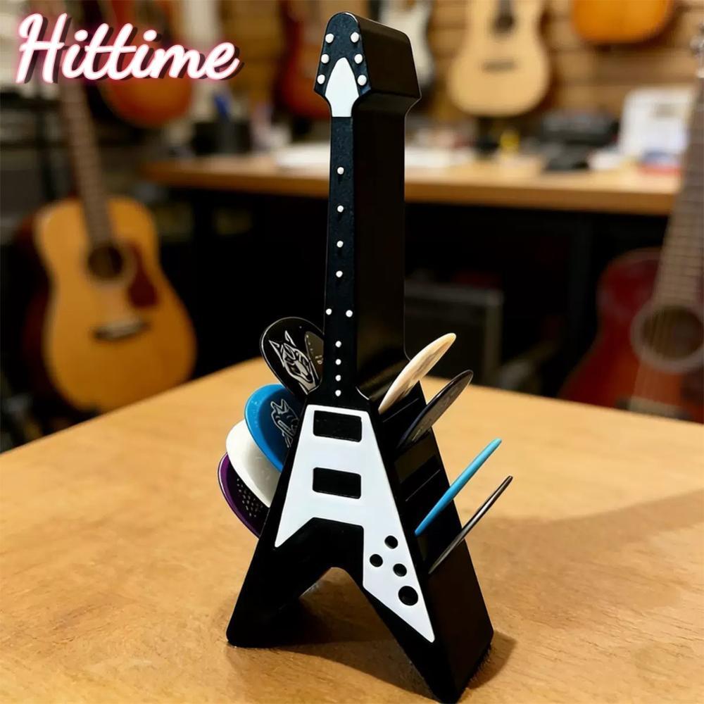 HITTIME 3D พิมพ์กีตาร์เครื่องขยายเสียง Shape Pick Organizer V-Shaped ผู้ถือแบบพกพากันฝุ่น Rock Case 