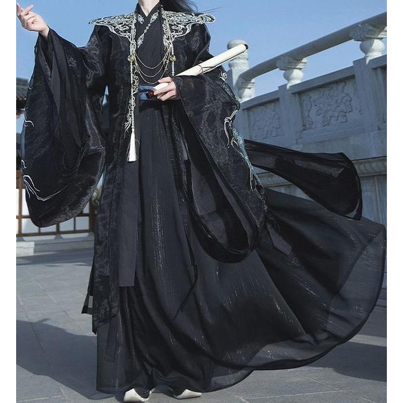 Shuyu [Dragon Phoenix Pei] Original Hanfu Style Cloud Shoulder Wei Jin Style Elegant Cool Sa Black W