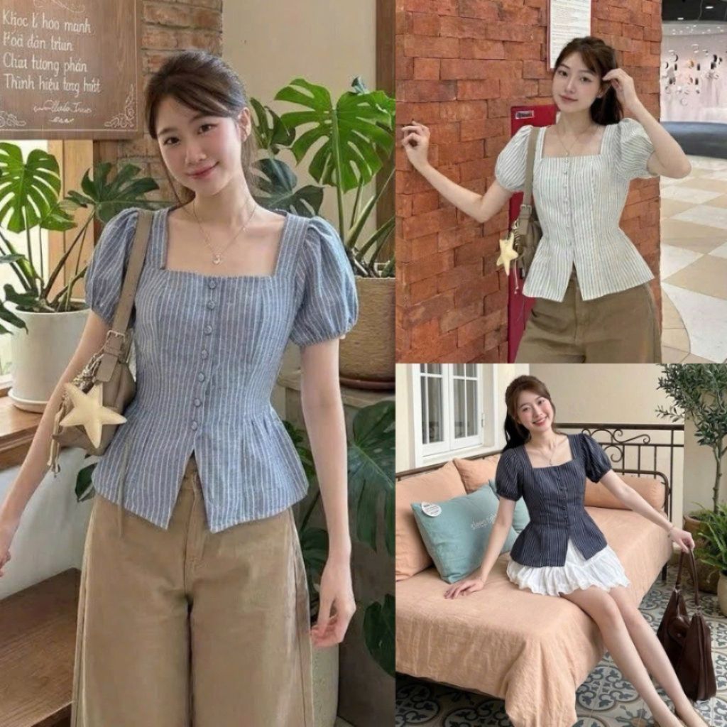 เสื้อเชิ้ตกระดุมคอเหลี่ยมแฟชั่นสตรีสุดหรู TNK06 - Adora - Lisa botique