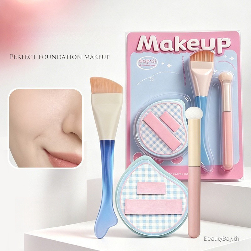 3Pcs Makeup Brushes & Puff Set, Skin-Friendly Ultra Soft Marshmallow Air Cushion Puff, Foundation Br