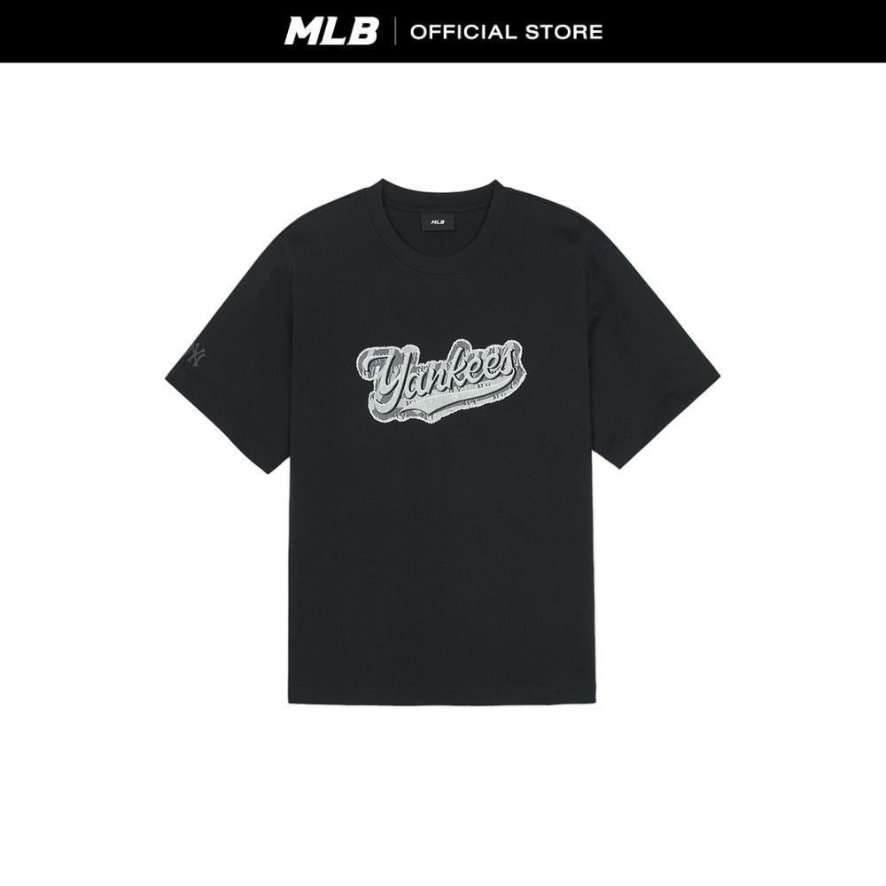 MLB เสื้อยืด ยูนิเซ็กซ์ Vintage Deminlike Monogram Cursive Overfit T-Shirts รุ่น 3ATSM1063 50BKS สีดำ
